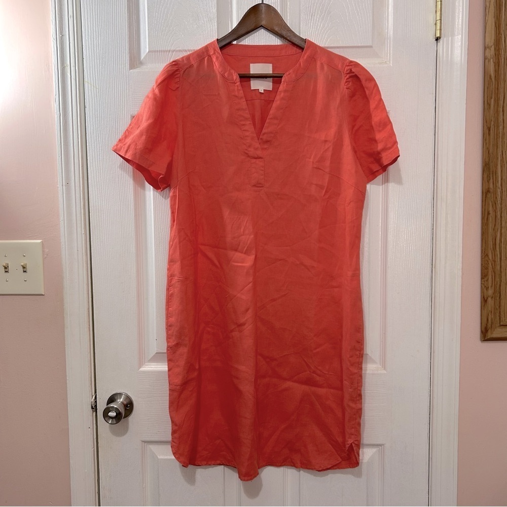 Part Two Linen Dress V Neck Coral Peach Size 40